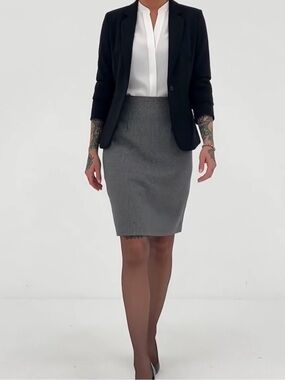 Black and White Micro Houndstooth Pencil Skirt